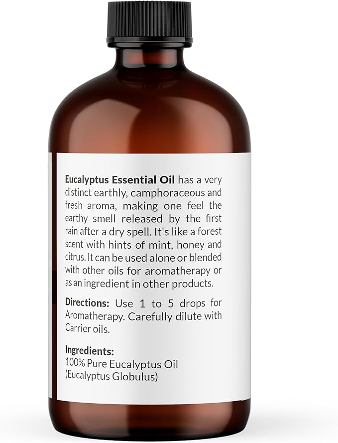 NaturoBliss Essential Oil with Glass Dropper - 100% Pure and Natural - Essential Oils for Diffuser, Aromatherapy, Soap and Candle Making, Eucalyptus Essential Oil, Eucalyptus Oil, 4 Fl Oz
