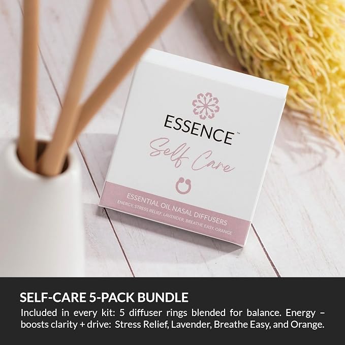 Essence Travel Amenity Kit | Travel Essentials & Travel Size Toiletries Kit | 5-Pack Nasal Diffuser Rings, Sleep Mask, Lotion & Hygiene Kit | Travel Toiletry Kit for Women | Rose Case