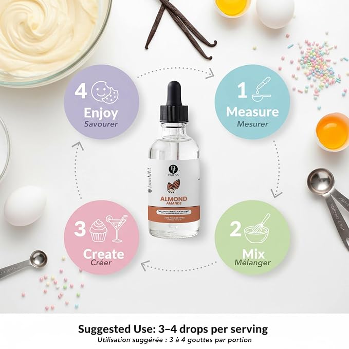 Dolce Flav Natural Almond Extract – 2 Ounce Water-Soluble Kosher, Sugar-Free, Concentrated Birthday Cake Flavor for Frosting, Cupcakes & Ice Cream, Includes Measured Dropper