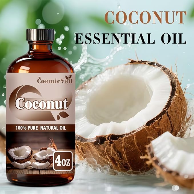 Coconut Essential Oil Coconut Oil for Aroma Diffuser,Humidifier,Home Fragrance,Cleaning,Body Care,Massage,Yoga,DIY Candle,DIY Soap CosmicVeil（Coconut，4 Fl Oz (Pack of 1)）