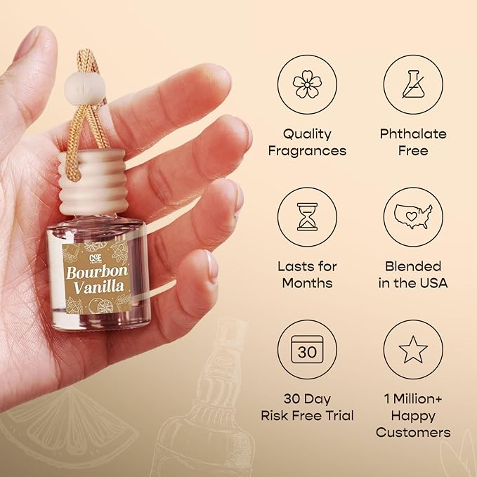 C&E Craft Co Hanging Car Air Freshener Diffuser 2 Pack, Long Lasting Fragrance Oil Car Freshener, Glass Bottle Auto Air Freshener, Made in USA (Pistachio & Salted Caramel)