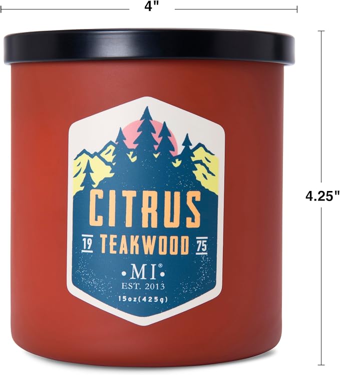 Manly Indulgence Citrus Teakwood Scented Candles for Men, 2 Wick, 15 oz Premium Soy Blend Wax, 60H Burn, Candles for Home Scented – Made in The USA