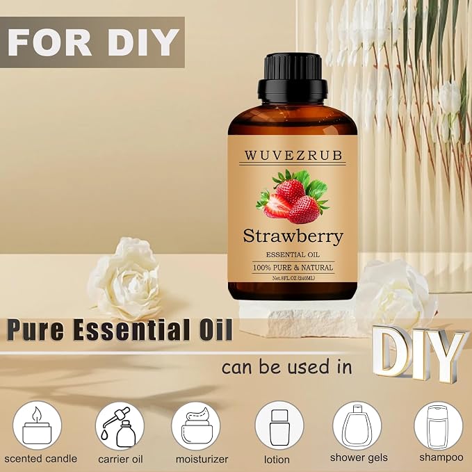 Strawberry Essential Oils, 240ML Pure and Natural Essential Oil for Aromatherapy Diffuser - Strawberry /8 Fl Oz