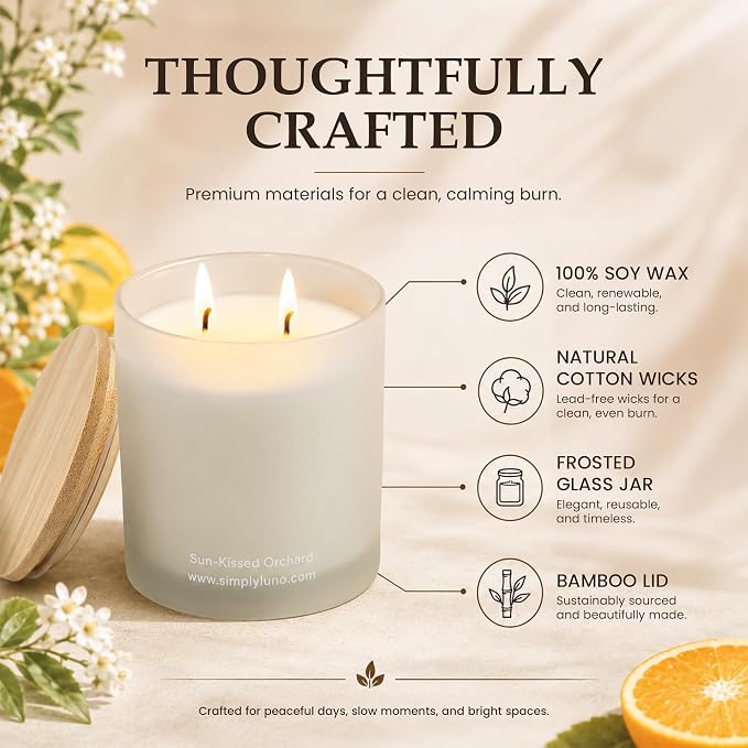 Sun-Kissed Orchard – Lavender & Rose Scented Candle Large 14oz Soy Wax– Eco Friendly & Long Lasting – 50+ Hour Burn – Reusable Jar & Bamboo Lid – Luxury Gift Box for Women