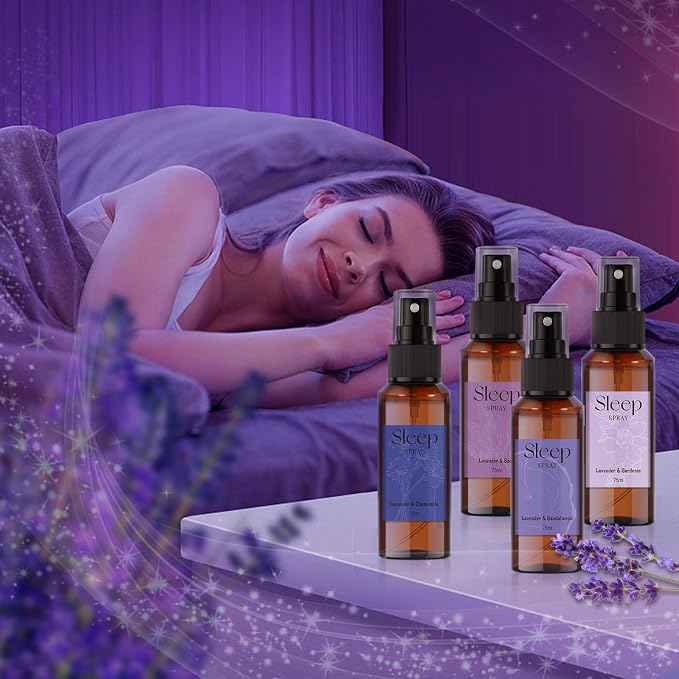 STRN Sleep Spray, Lavender Essential Oil Mist, Sleep Spray for Pillows, 4 Lavender Scented - Gardenia, Chamomile, Sandalwood, Sage, Sweet Dream Fragrance, 75 ML x 4 Packs