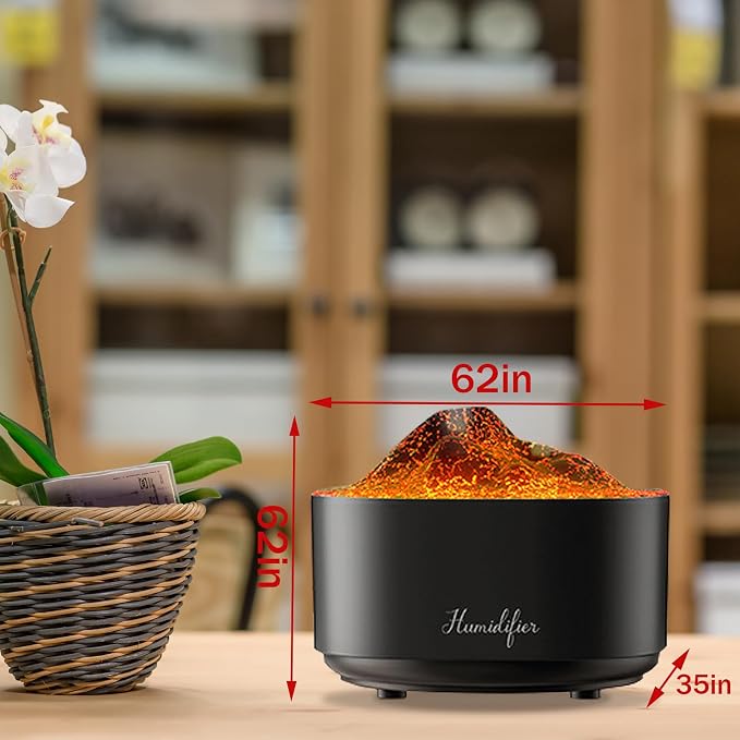 Humidifier for Bedroom,1.5L Volcano Essential Oil Diffuser,Air Diffuser with Premium Flame Lights Dual Nozzle Design, Auto Shut-Off USB Desk Humidifier, Ultra-Silent for Bedroom Travel Office.