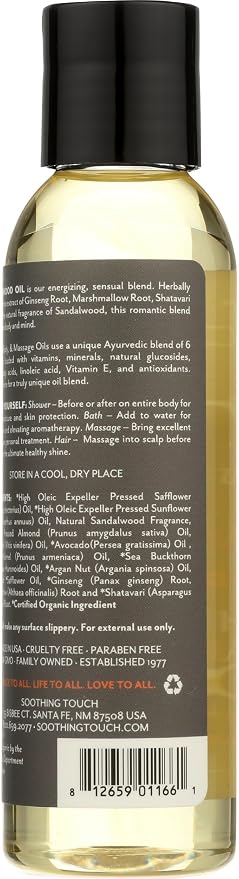 Soothing Touch Organic Bath, Body & Massage Oil, Sandalwood, 4 Fl Oz