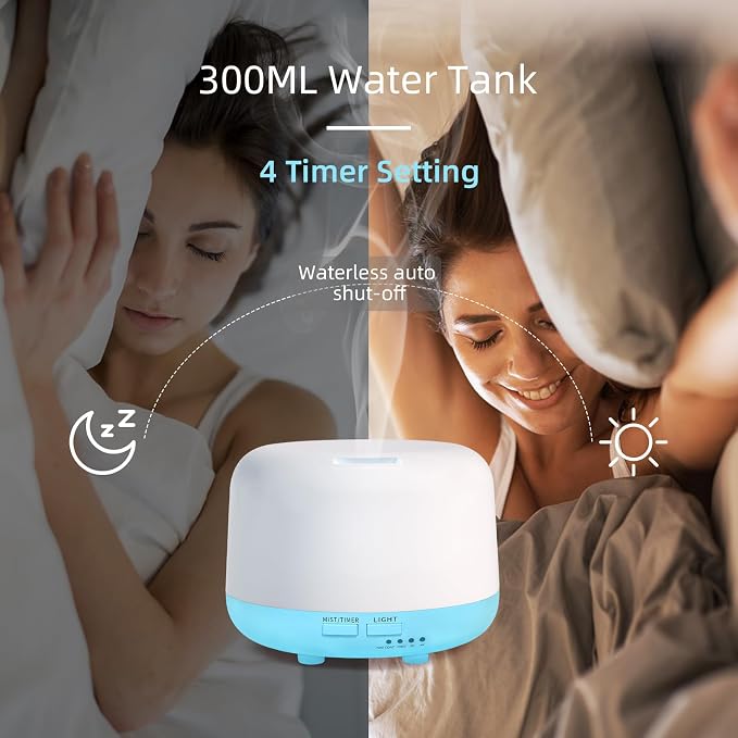 Marchred 300ML Essential Oil Diffuser with Remote Control, 7 LED Color Changing Light, 8 Hour Cool Mist Fragrance Air Humidifier