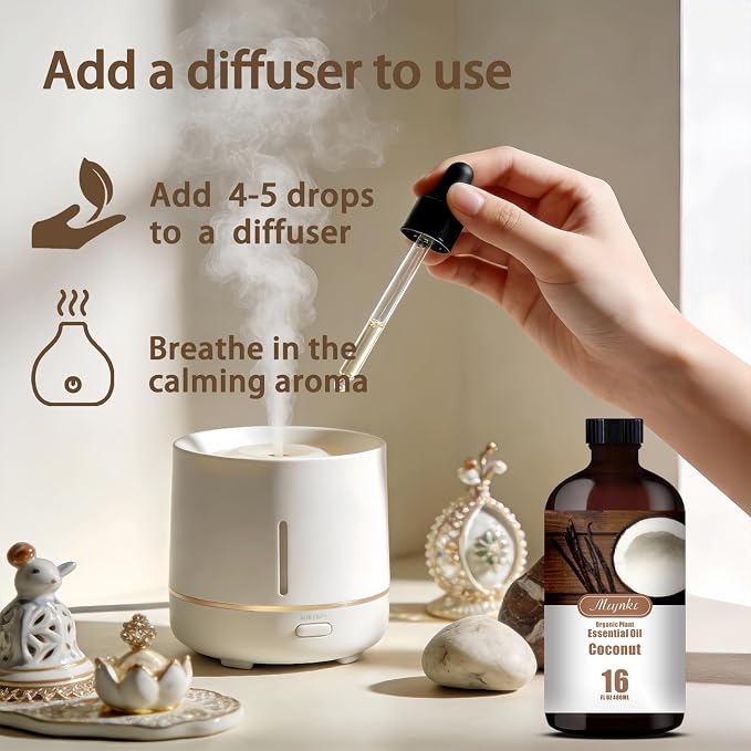 Coconut Essential Oil, Coconut Oil for Skin Care, Massage, Diffuser, Humidifier, DIY Soap, Candle, Hair Care, Gift Ready,Coconut Fragrance Oil - MLYNKL Essential Oils (16.33 fl oz / 490ml)