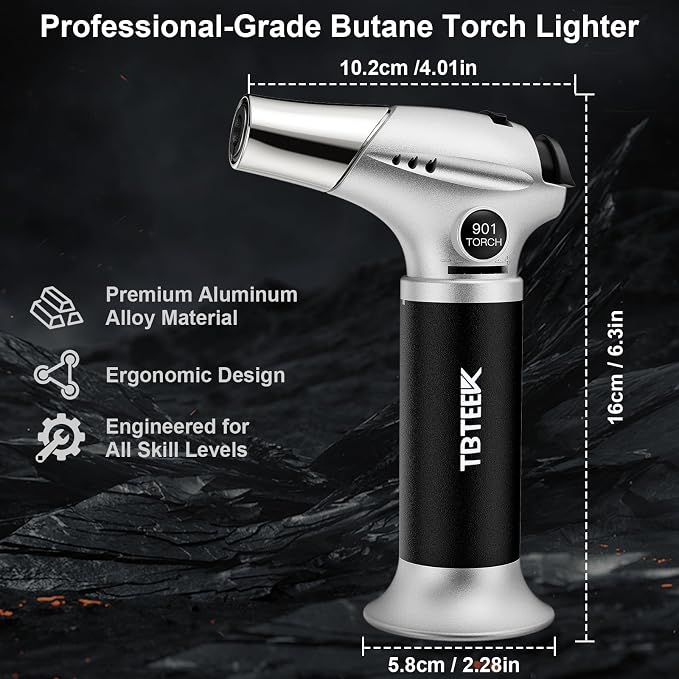 TBTEEK Butane Torch, Kitchen Torch Cooking Torch with Safety Lock & Adjustable Flame for Cooking, BBQ, Baking, Brulee, Creme, DIY Soldering(Butane Not Included)