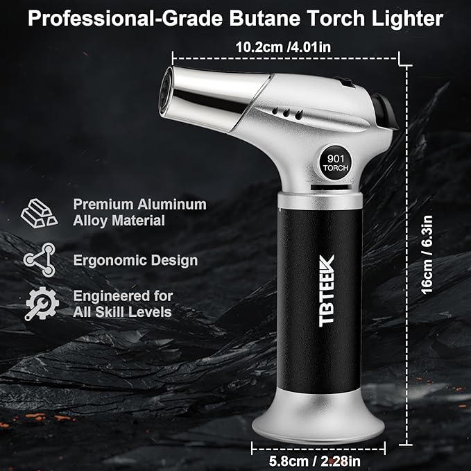 TBTeeK Butane Torch, Kitchen Torch Cooking Torch with Safety Lock & Adjustable Flame for Cooking, BBQ, Baking, Brulee, Creme, DIY Soldering, 2Pack (Butane Not Included)