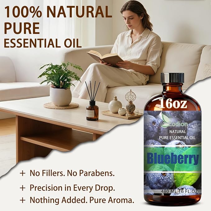 Blueberry Essential Oil - Blueberry Fragrance Oil for Diffuser, Massage, Humidifier, DIY Candle, Soap Making, Home, Bath, Yoga - 16 fl oz (480ml) - ZODION Essential Oils
