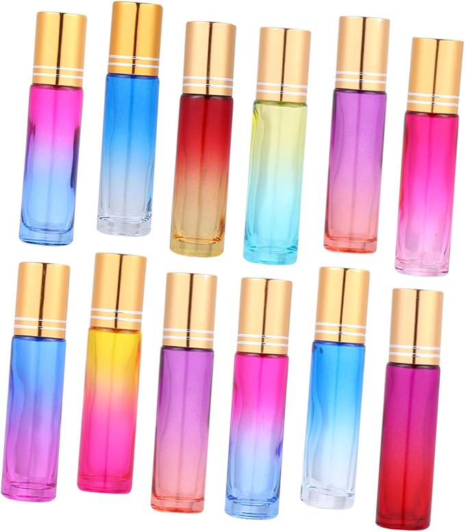 VICASKY 20pcs 10ml Essential Oil Roll-on Bottles with Gradient Colored Caps Refillable Glass Roller Bottle Kit for Aromatherapy and Perfume Portable Subpackaging for Travel and Daily Use