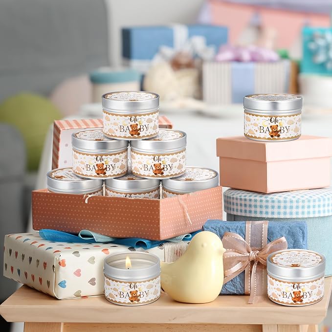 MTLEE 24 Pcs Bear Baby Shower Party Favors Candles Lavender Scented Baby Shower Favors for Guests Rustic Tealights Candles Gender Reveal Return Gifts (1.2 oz, Brown)