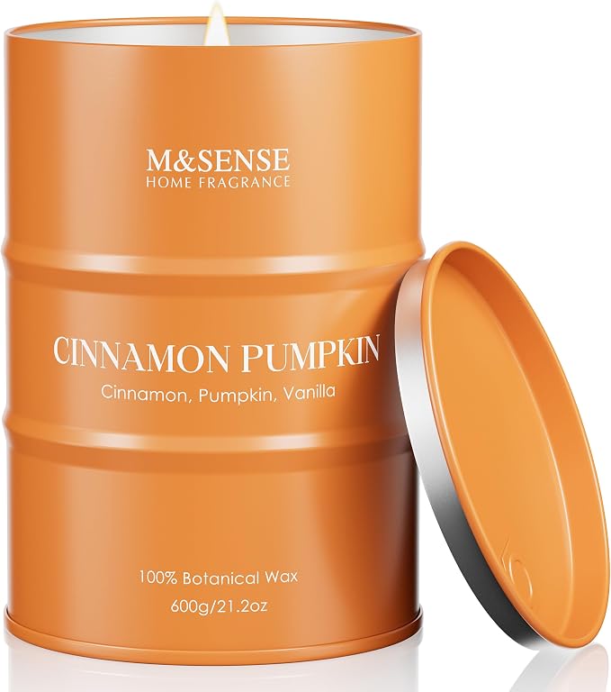 M&SENSE Cinnamon Pumpkin Scented Candles Large,Christmas Soy Candles,21.2oz 120 Hour Slow Burning,Aromatherapy Candle for Stress Relief Meditation Relaxing,Christmas Decor