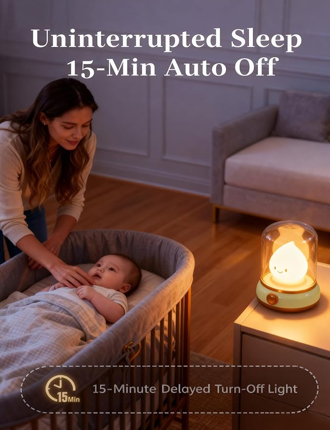 Smiley Night Light, Rechargeable Bedside Lamp with Timer & Dimmable Candle Flame, Portable LED Light for Baby Nursery, Bedroom, Camping - Cute Desk Decor & Gift