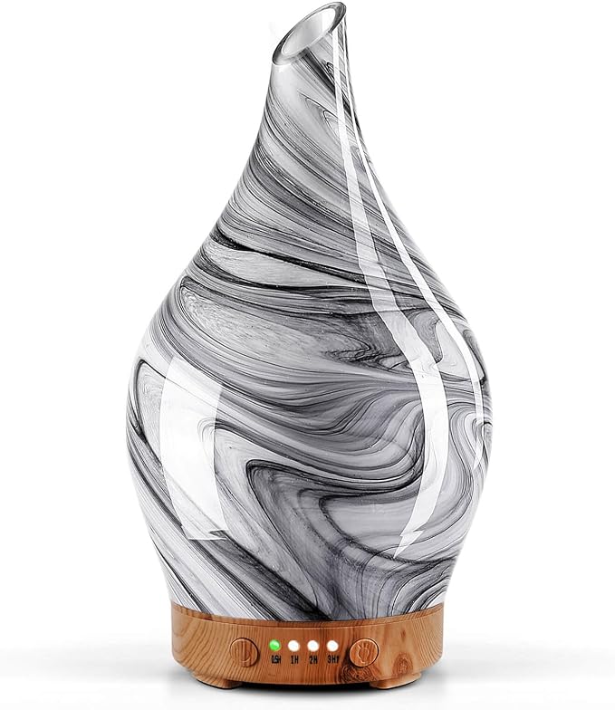 Porseme 150ml Essential Oil Diffuser Glass Color Changing Aroma Air Diffusers Aromatherapy Ultrasonic Cool Mist Humidifier 6 Running Hours Waterless Auto-Off for Sleeping, Yoga, Office, Spa (Ink)