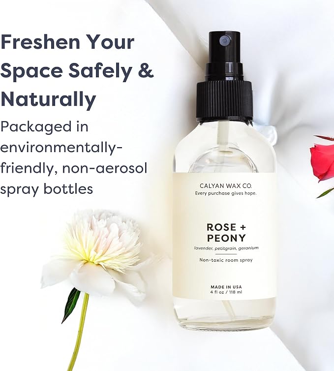 Calyan Wax Co. Rose & Peony Room Spray - Clean Air Freshener - Natural Room Deodorizer - Air Freshener Spray for Home - 4 fl oz