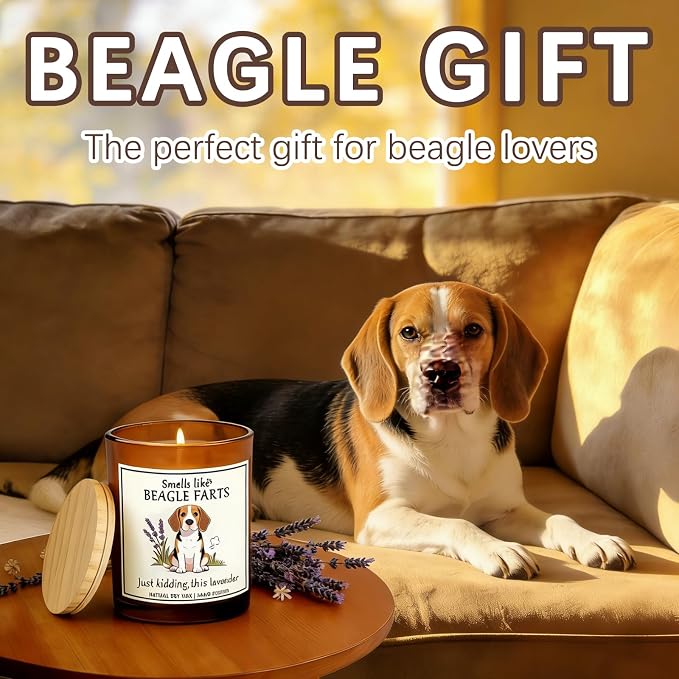 Beagle Gifts for Women - Dog Mom Candle Decor Beagle Farts Candle Themed Gifts for Women for Pet Lovers Crafted by Natural Soy Wax Lavender Scented Candle