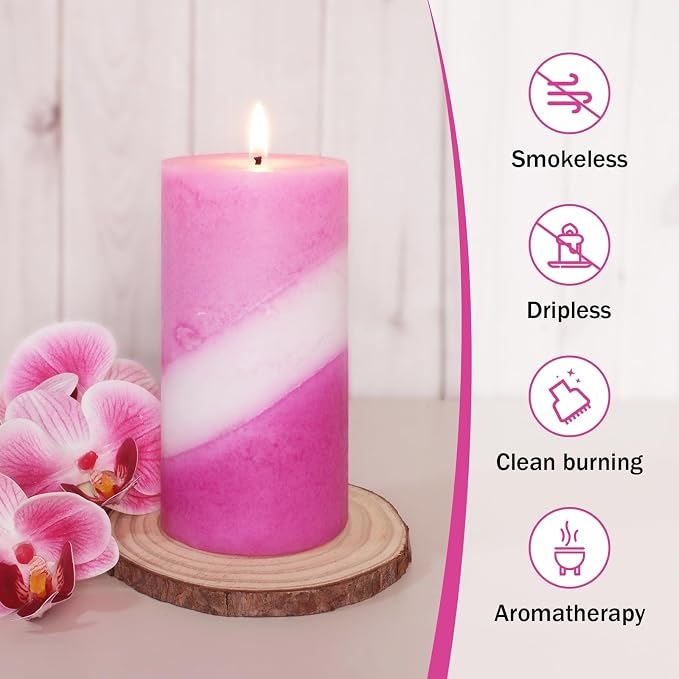 Crystal Club Rose Scented Pillar Candles 3x6 Inch, 70+ Hours Long Burning Pink Pillar Candle, Smokeless 100% Cotton Wick Handmade Scented Pillar Candles for Home Decor Wedding Aromatherapy