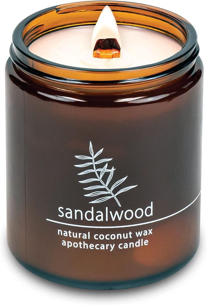 Hemlock Park Sandalwood Apothecary Scented Candle | Crackling Wood Wick, Botanical Fragrance & Coconut Apricot Wax | Up to 60 Hour Burn Time | 8 oz | Made in USA