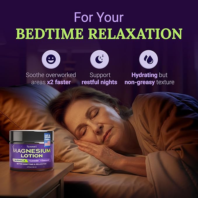 First Magnesium Lotion for Sleep with Restorative Minerals - Zinc, Calcium for x2 Relaxation -Arnica, Chamomile & Lavender Essential Oil, Nighttime Magnesium Cream, Relaxation Gifts for Women