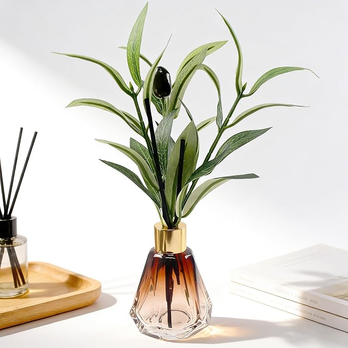 Empty Reed Diffuser Glass Bottle Set, Scent Diffuser Empty Bottle with Sticks Eucalyptus, Fragrance Aromatherapy Essential Oil DIY Jar for Home Shelf Bedroom Bathroom Office Decor