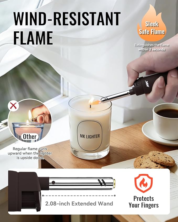 MK Lighter 10PCS Refillable Candle Lighters – Strong Wind-Resistant Flame for BBQ, Camping, Outdoor Use (3BL)