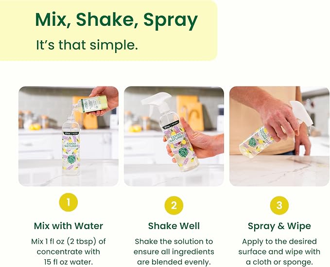Good Natured Brand All-Purpose Cleaner Concentrate | Multi-Surface Cleaner | Natural Lemon Essential Oil | Multipurpose Cleaner Concentrate All Surfaces | Lemon Love | 16oz makes 256oz