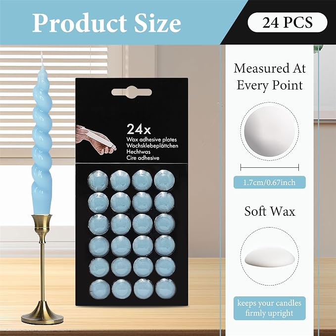Taper Candle Wax Dots - 24pcs Spiral Sticky Dots White Adapter Small Adhesive, Soft Wax for Any Holder Accessories - Blue