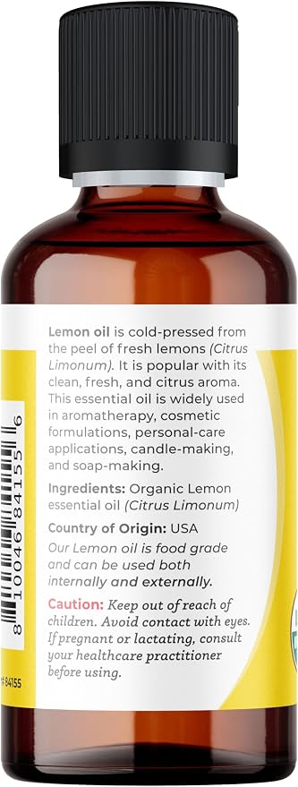 Viva Doria Lemon Essential Oil, USDA Certified, Organic Lemon Oil, 100% Pure, Natural Essential Oil, Undiluted, for Aromatherapy | Food Grade, 30 mL (1 Fluid Ounce)