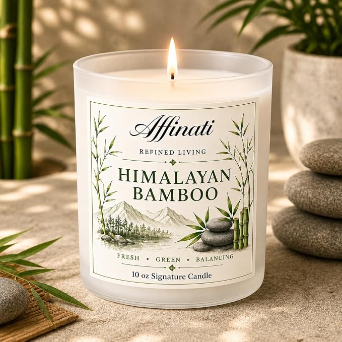 Affinati Himalayan Bamboo Signature Candle - 10 oz Luxury Soy Blend Wax Candle, Long-Lasting Home Fragrance