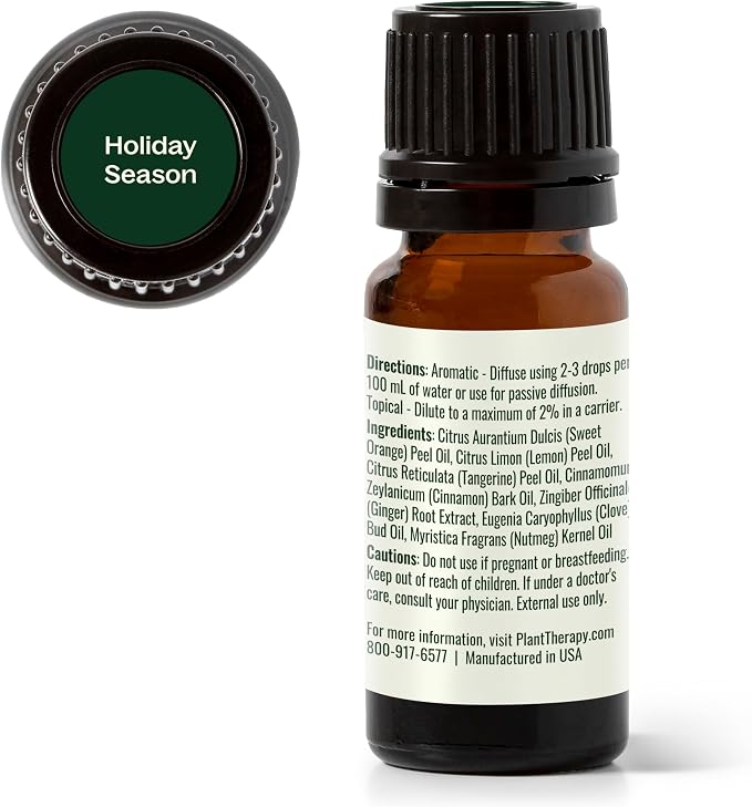 Plant Therapy Holiday Season Essential Oil Blend, 10 mL (1/3 oz), 100% Pure, Undiluted, Great for Use in Essential Oil Diffusers and Natural DIY Crafts