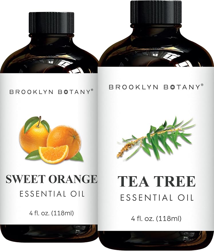 Brooklyn Botany Sweet Orange & Tea Tree Essential Oils – 4 Fl Oz (Pack of 2) – 100% Pure & Natural – Fresh & Cleansing Aromatherapy Blend
