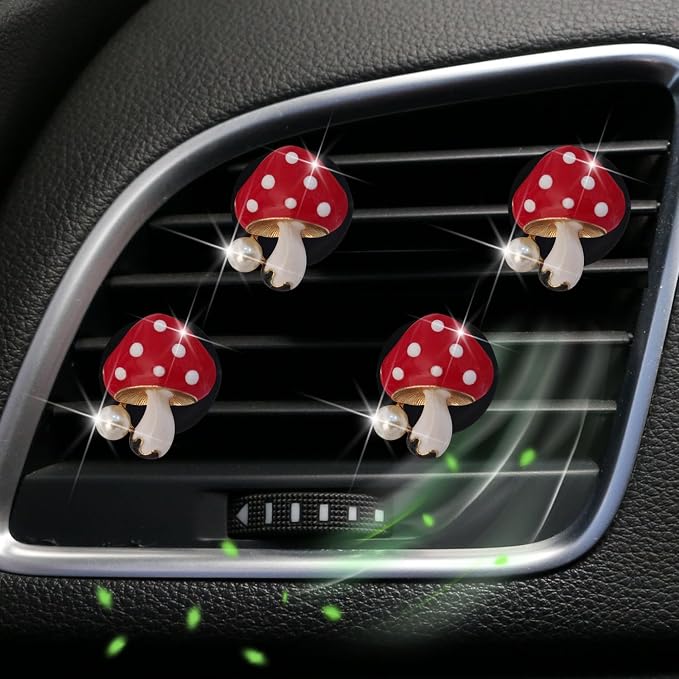 4Pcs Red Mushroom Car Accessories Mushroom Car Air Freshener Vent Clips,4 Sizes Cute Clips,Girly Women Accessories,Refillable Diffuser Air Fresheners Accessories