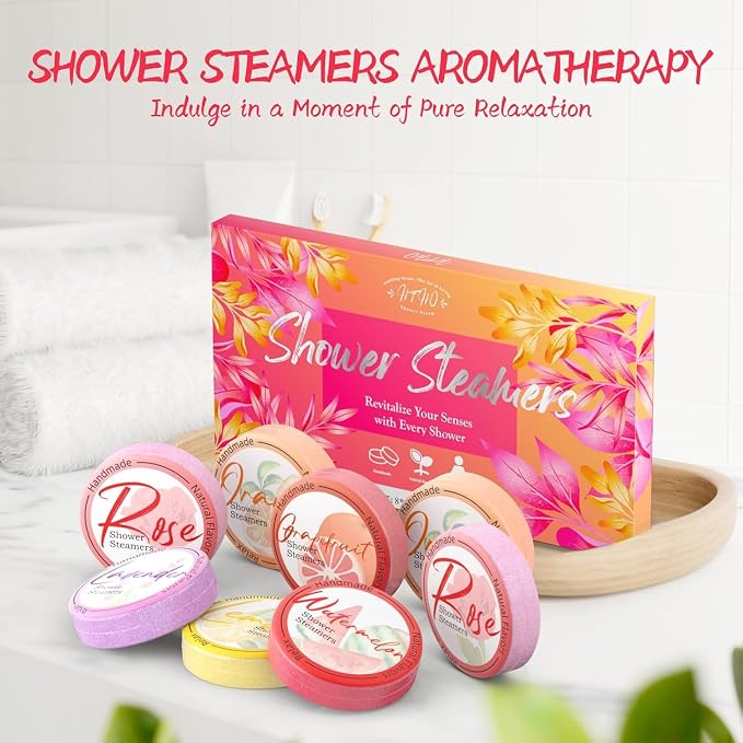 Shower Steamers Aromatherapy 8 Pack - Natural Essential Oil Shower Bombs for Self Care, Stress Relief Stocking Stuffers, Relaxation Birthday Gifts for Women and Men. Revitalizing Blossom Style