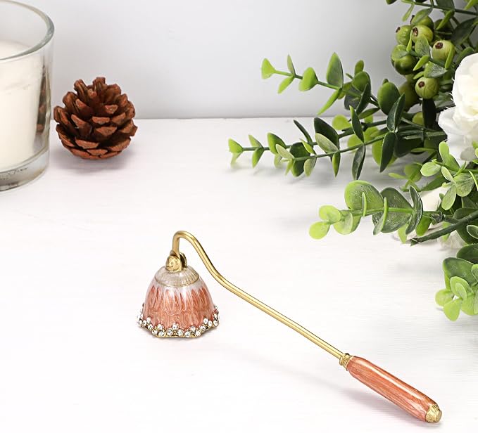 OwnMy Candle Snuffer Decorative Metal Candle Extinguisher with Long Handle, Vintage Candle Flame Snuffer and Wick Trimmer Tool, Elegant Candles Care Accessory Kit, Orange