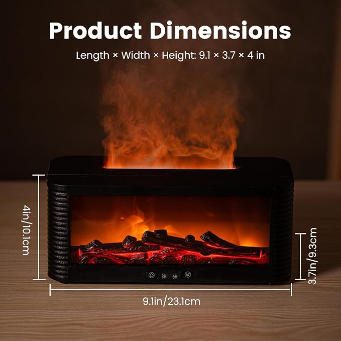 Flame Essential Oil Diffuser, 250ml Aromatherapy Humidifier with 9-Color Fireplace Light, Ultra-Quiet Cool Mist Maker, Remote, Timer, Auto-Off for Home, Office, Bedroom, Gift (Black)