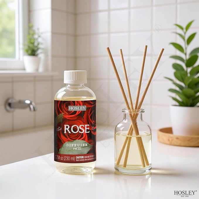 Hosley Premium Oil Diffuser Refill Rose Fragrance's -7.75 OZ Long Lasting for Home Fragrance for Bathroom, Bedroom, Office, Meditation, Wedding Gift.