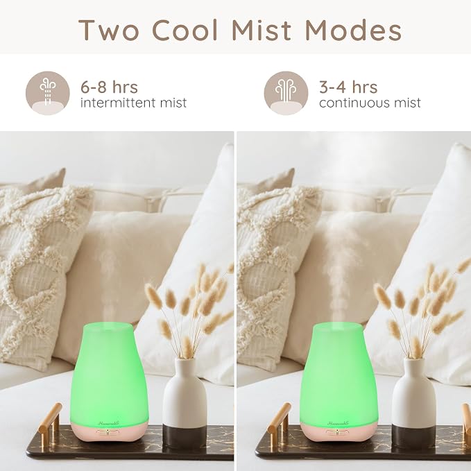 Homeweeks Diffusers, 100ml Colorful Essential Oil Diffuser with Adjustable Mist Mode,Auto Off Aroma for Bedroom/Office/Trip (100 ML 1 Pack)