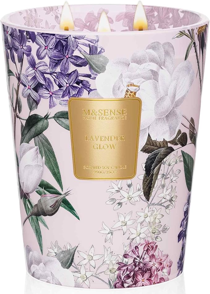 M&SENSE Lavender Glow Soy Candle, 35oz 3 Wick 150H Long Lasting Non Toxic, Calming Herbal Aromatherapy Candles, Sleep, Gift for Women