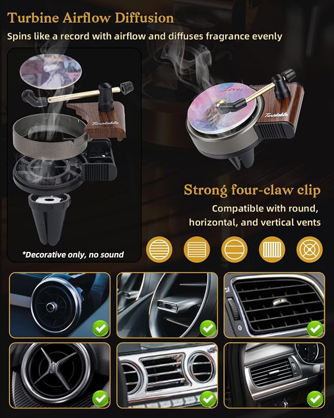 Record Player Car Air Freshener Vent Clip, 12PCS Vintage Album Style Refill Pads, Taylor Air Freshener Car Decor Accessories, Ocean Breeze Scent Air Fresheners for Car, Music Lovers Gifts
