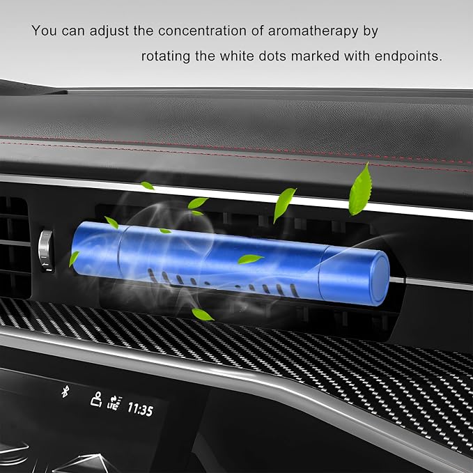 2 PCS Car Air Freshener Diffuser Vent Clips, Refillable Cylindrical Oil Diffuser Clip with 12 Unscented Refill Sticks, Essential Vent Air Freshener Interior Decor for Women Men (Blue)