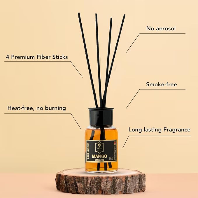 Reed Diffuser Set with Sticks for Home – Bathroom, Bedroom & Office Aromatherapy – Long Lasting Scented Oil Diffuser with Sticks – Luxury Room Fragrance Diffuser 55ml,1.7 fl oz (Mango Pack 3)