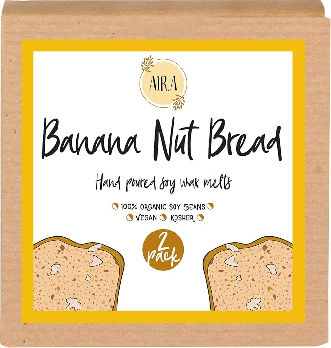 Aira Soy Wax Melt - Organic, Vegan, Kosher, Scented Soy Wax Cubes w/Essential Oil Blends - No Chemical 100% Soy Tart for Electric/Tealight Melters - Hand-Poured Soy Tarts - Banana Nut Bread - 2 Pack