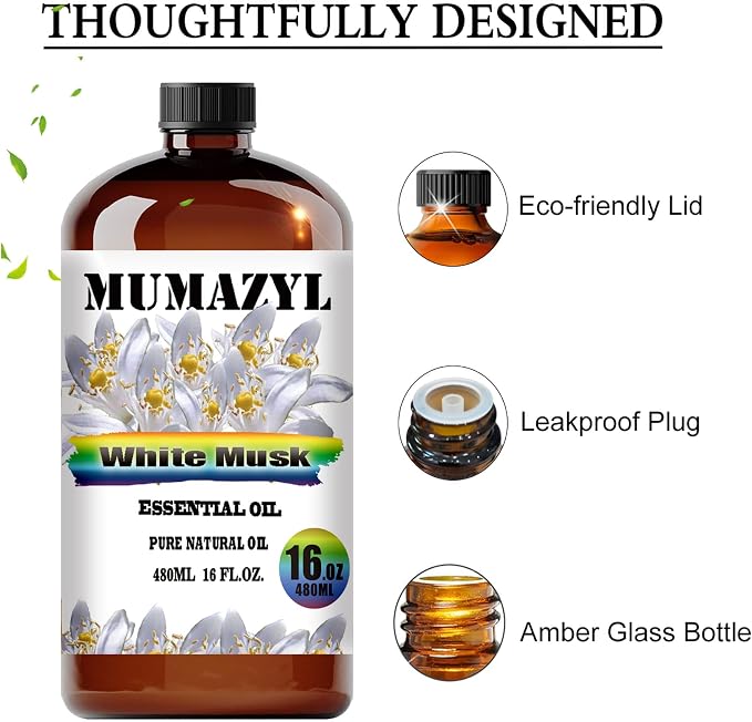 White Musk Essential Oil, White Musk Oil 16 Fl Oz 480ML for Diffuser Humidifier Yoga Cleaning DIY Candle Soap Making MUMAZYL Essential Oils