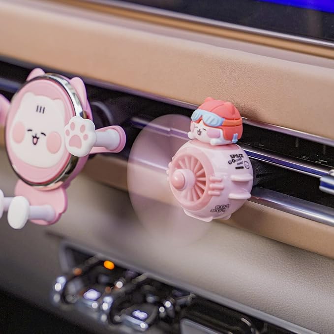 Car Air Fresheners Cute Pilot Cat Car Diffuser Rotating Propeller Cartoon Automotive Air Outlet Fan Creative Car Perfume Decoration Automotive Air Fresheners for Cars