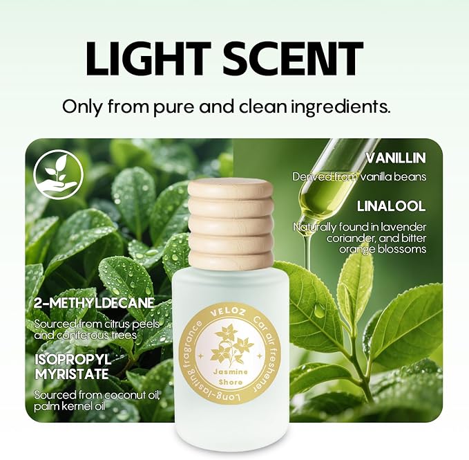 Car Air Freshener-Jasmine Shore Scent Car Fresheners Long Lasting Essential Oil Car Diffuser- Cute Car Accessories for Women Interior without Methyl Carbitol&Hexylene Glycol
