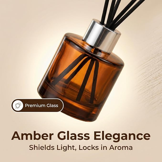 2Pcs 50ML/1.7OZ Empty Glass Diffuser Bottles Essential Oils Containers DIY Replacement Aromatherapy Diffuser Fragrance Accessories for Home Bathroom Decoration(Amber)