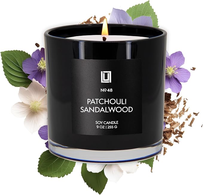 Lulu Candles | Patchouli Sandalwood | Smells Like Wood & Musk | Luxury Scented Soy Jar Candle | Hand Poured in The USA | Highly Scented Long Lasting (9 Oz.)